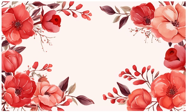 Vector vector watercolor red flowers frame for design