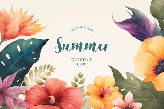 Vector watercolor summer banner decorated with flowers