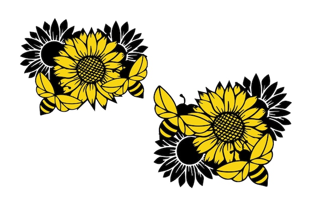 vector watercolor sunflower border