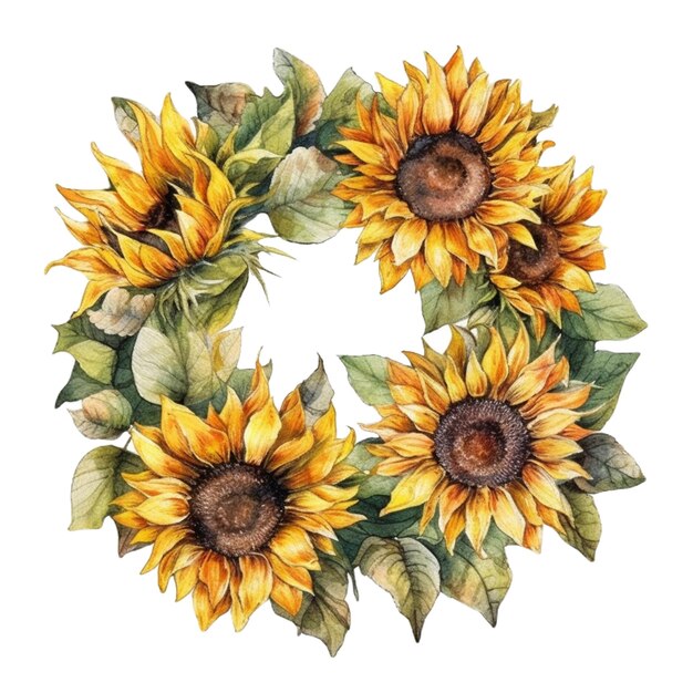 Vector Watercolor Sunflower Floral Arch