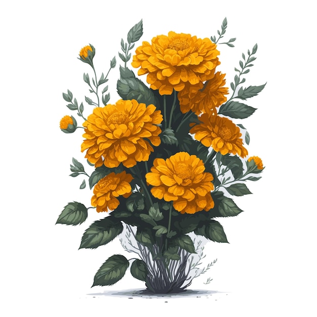 Vector watercolor tree marigold clipart floral bouquet