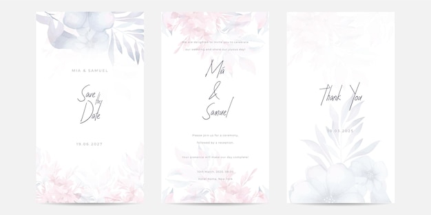 Vector watercolor wedding invitation floral and leaves card template