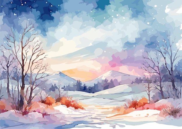 Vector watercolor winter background