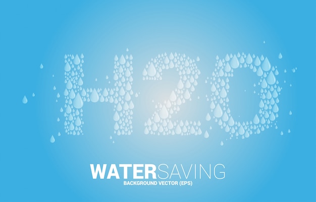 Vector vector waterdruppelvormige h2o-tekst. achtergrondconcept voor waterbesparing.