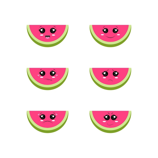 Vector watermelon icons with different emotions