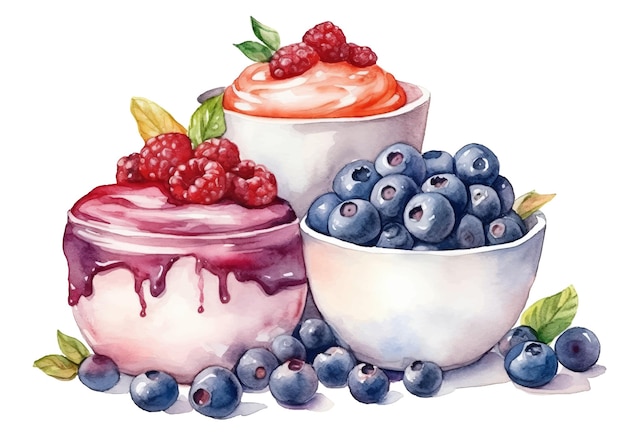 Vector waterverf bessen yoghurt illustratie