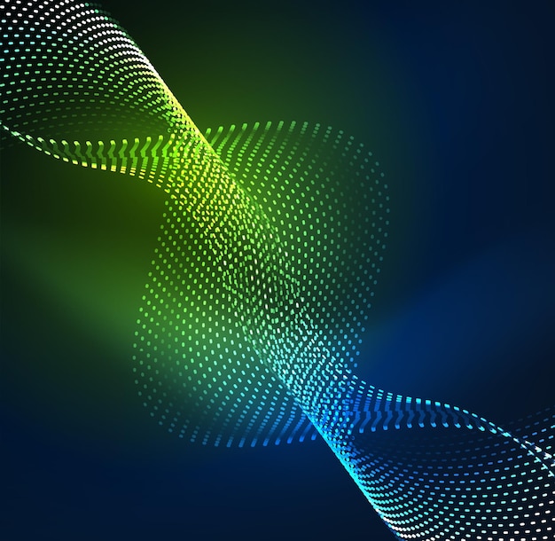 Sfondo di particelle d'onda vettoriale onda digitale illuminata 3d di particelle luminose illustrazione vettoriale futuristica e tecnologica elemento moderno hud