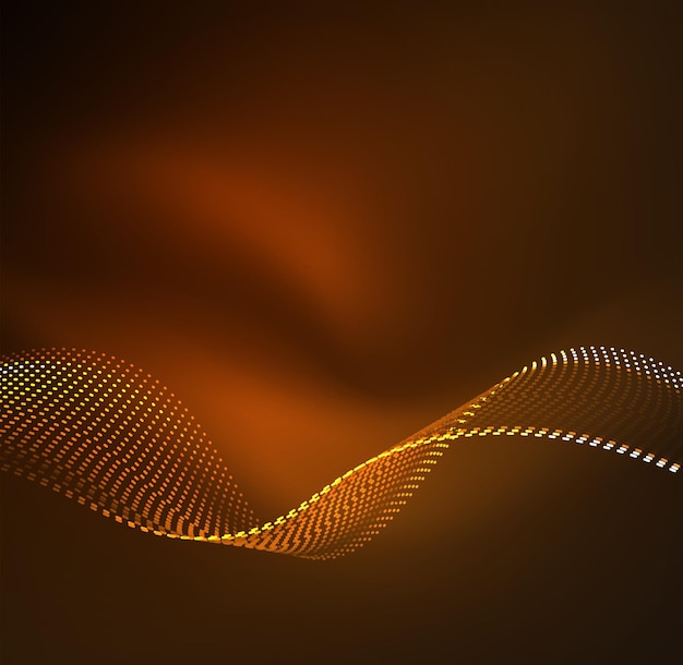 Фон векторных волновых частиц 3D освещенная цифровая волна светящихся частиц Футуристическая и технологическая векторная иллюстрация HUD современный элемент