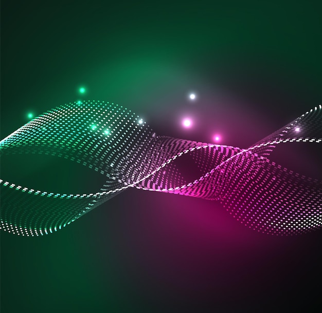 ベクトル波粒子背景光る粒子の 3 D 照らされたデジタル波未来と技術のベクトル図 HUD 現代要素