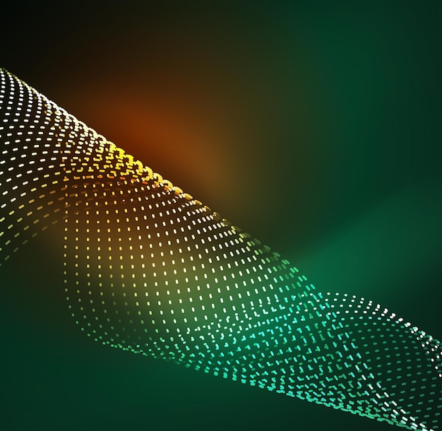 벡터 파동 입자 배경 빛나는 입자의 3D 조명 디지털 파동 미래 및 기술 벡터 그림 HUD 현대 요소