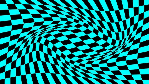 Vector vector wave with optical illusion with black and blue cube abstract geometric chess pattern psychedelic texture op art with monochrome background floor checkerboard