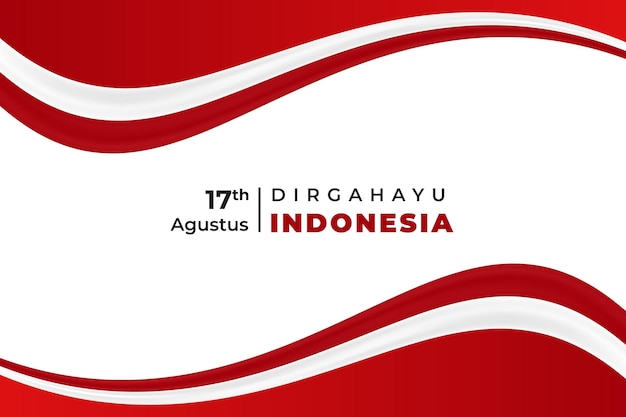 Sfondo del nastro della bandiera ondulata vettoriale design del giorno dell'indipendenza dell'indonesia