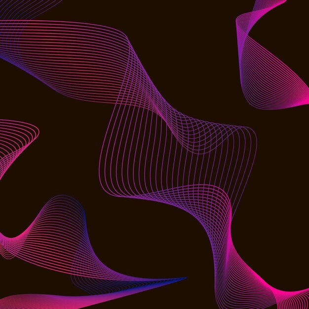 Vector wavy line in bright pink and purple colour on black background Dynamic gradient of neon