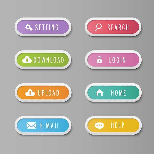 Vector web interface long button set