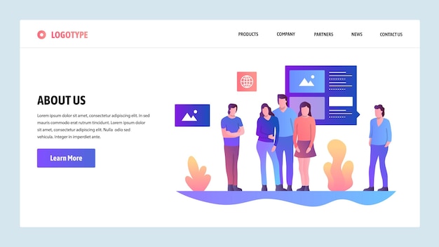 Vector vector web site design template about us company and team information page landing page concepts for website and mobile development modern flat illustration