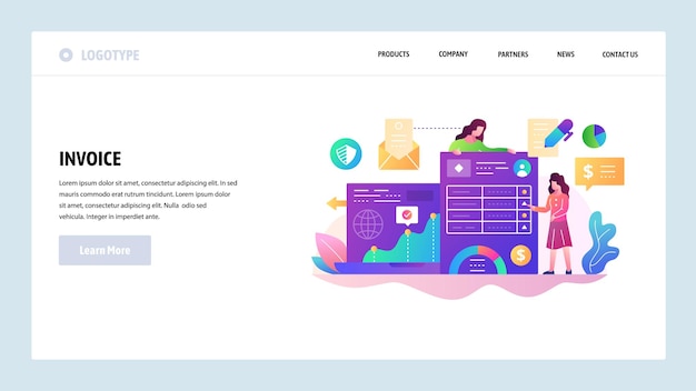 Шаблон дизайна векторного веб-сайта Бизнес-документы и оплата счета-фактуры управления финансами Концепции целевой страницы для веб-сайта и мобильной разработки Современная плоская иллюстрация
