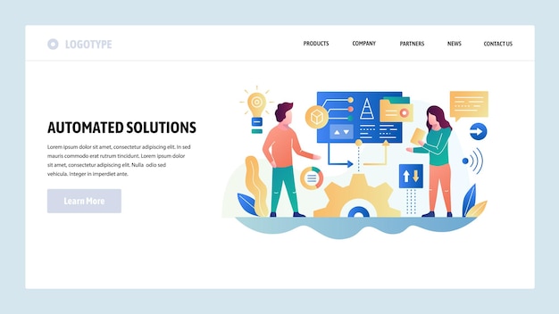 Vector web site design template Business project development and automated solutions Landing page concepts for website and mobile development Modern flat illustration