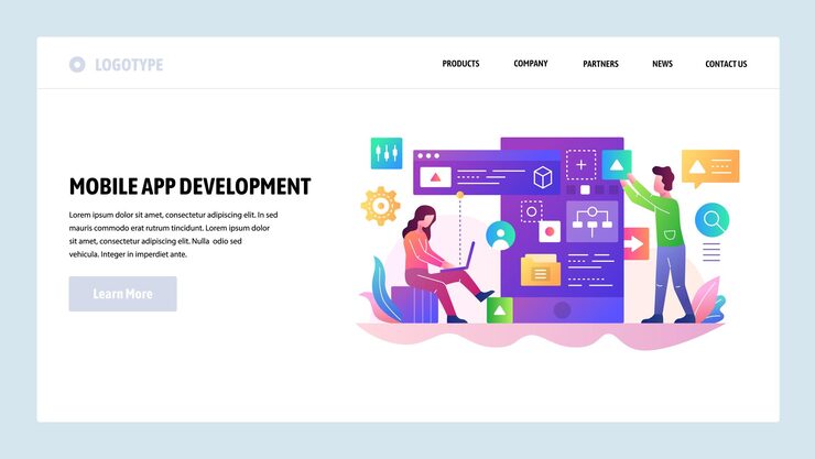Vector vector web site design template mobile app development team programmer build a software code landing page concepts for website and mobile application modern flat illustration