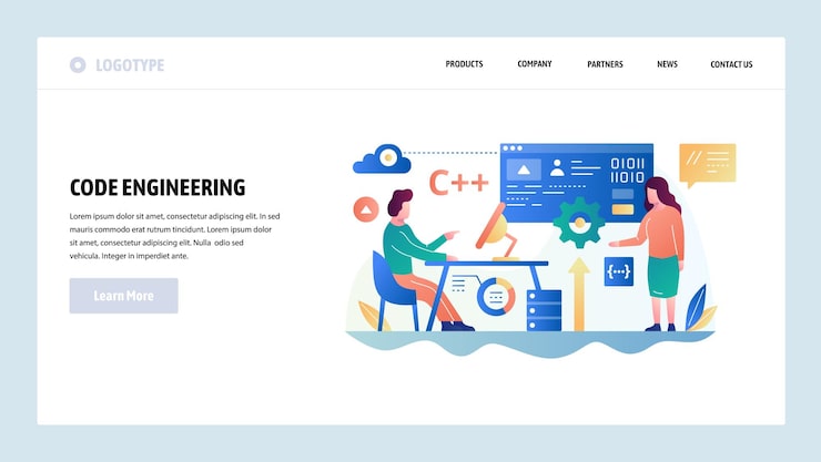 Vector 矢量網站設計模板 程序員用c電腦語言寫程式碼 軟件開發和編碼 網站和移動開發的登陸頁概念 現代平面插圖