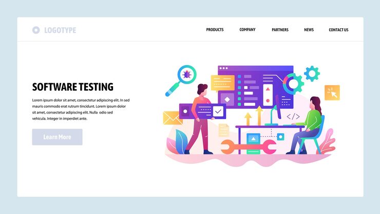 Vector vector web site design template software development and code test programmer coding application landing page concepts for website and mobile development modern flat illustration