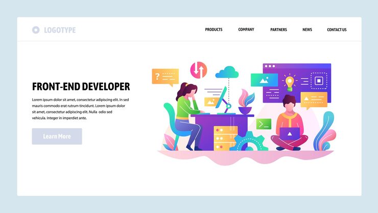 Vector vector web site design template software development programmer writing code teamwork landing page concepts for website and mobile development modern flat illustration