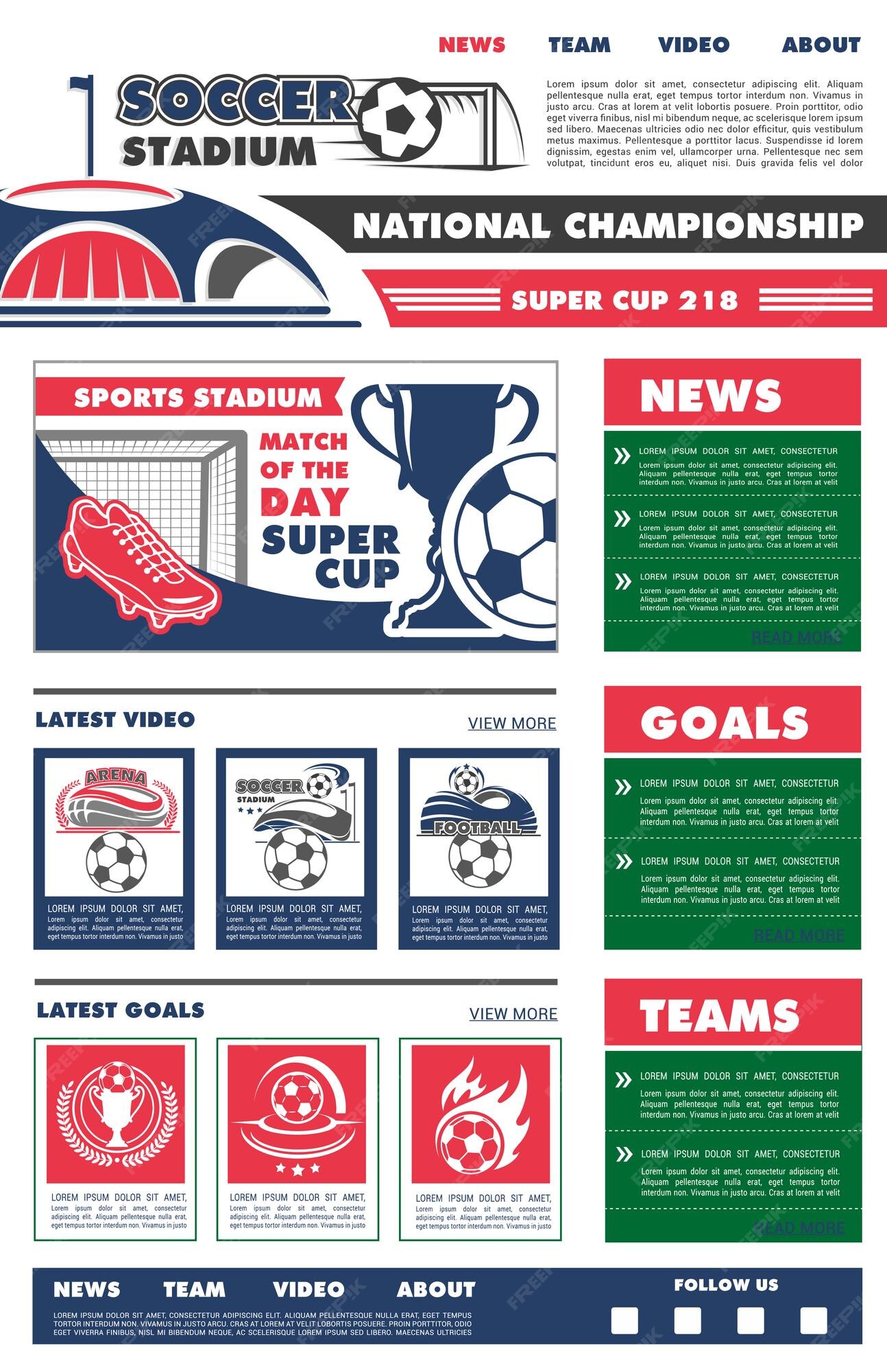 Premium Vector Vector web site template for soccer championship Premium Vector Vector web site template for soccer championship