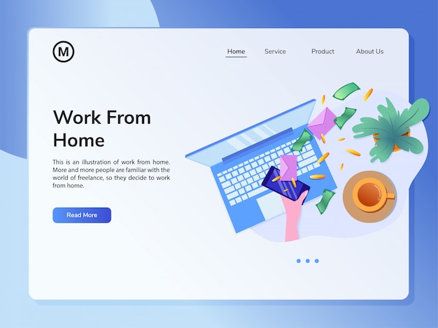 Vector website design template.concept of working at home