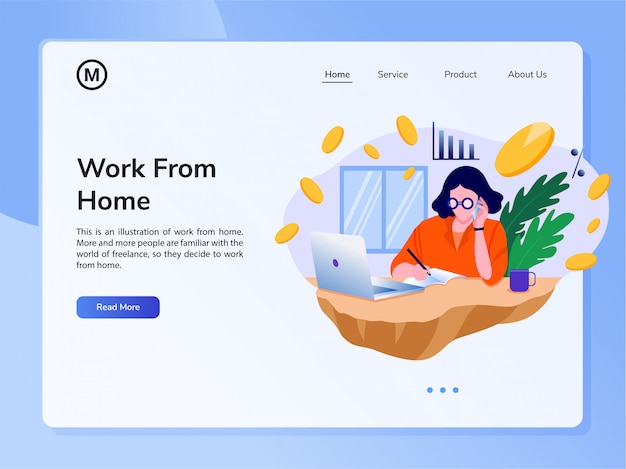 Vector website design template.concept of working at home