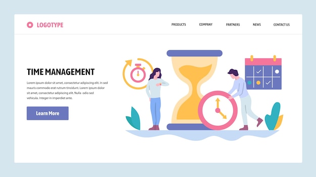 Vector website gradiënt ontwerp sjabloon Tijdmanagement concept Business project deadline Landing page concepten voor website en mobiele ontwikkeling Moderne platte illustratie