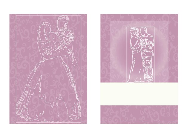 ベクトル、結婚式のカード、結婚式の招待状、花嫁と新郎の概要