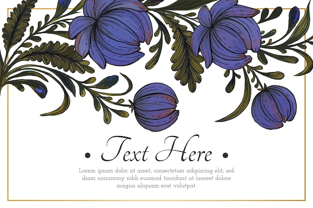 Vector wedding invitation card, save the date with golden frame, flowers, leaves and branches.