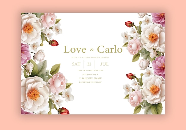 Vector wedding invitation with beautiful flower design