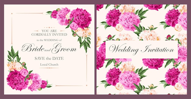 Vector wedding invitation with peonies