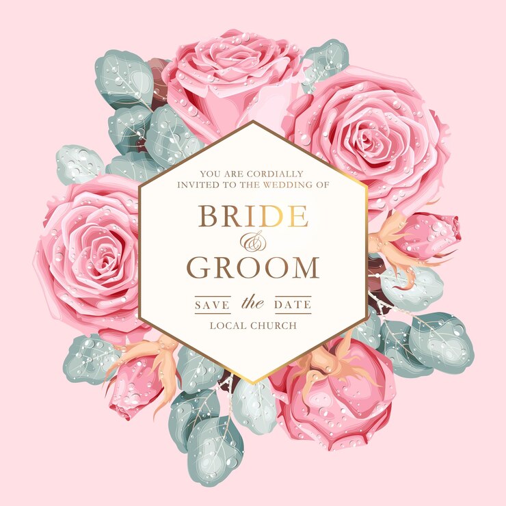 Vector vector wedding invitation with vintage pink roses