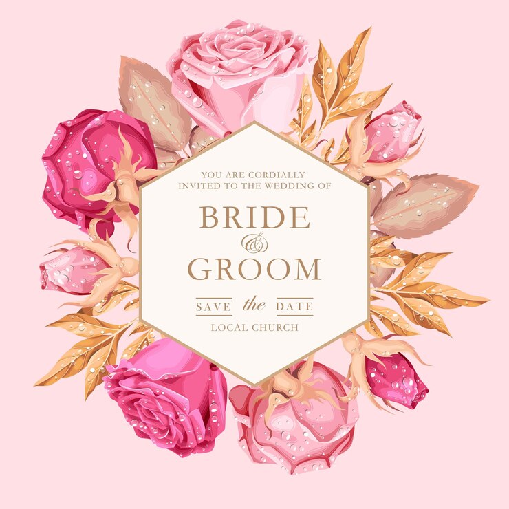 Vector vector wedding invitation with vintage pink roses