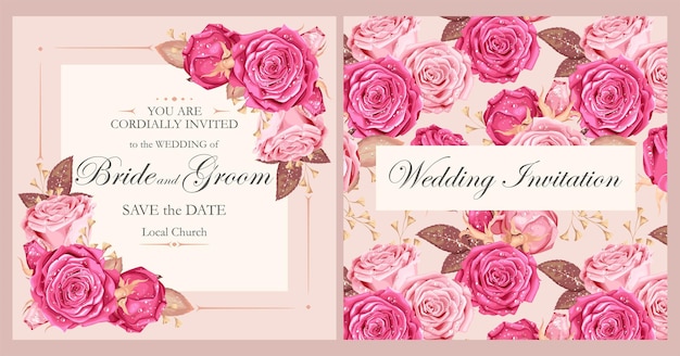 Vector wedding invitation with vintage rose