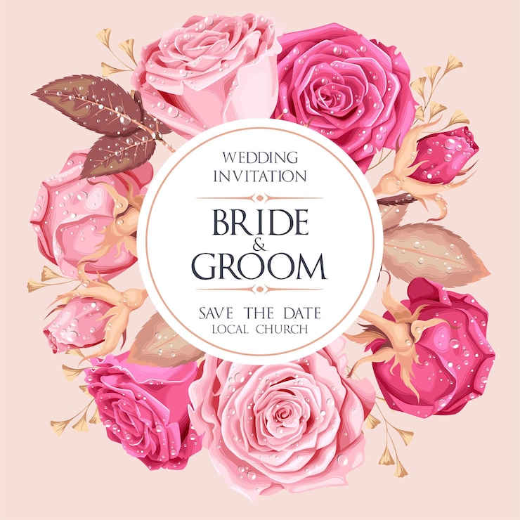 Vector vector wedding invitation with vintage rose