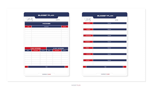 Vector weekly and monthly budget planner