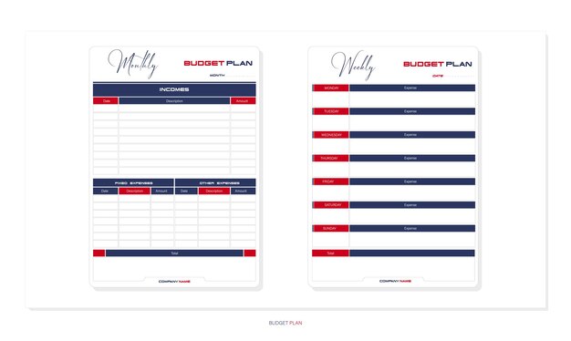 Vector weekly and monthly budget planner