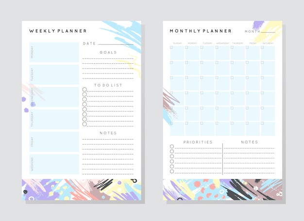 Vector weekly and monthly planner templates