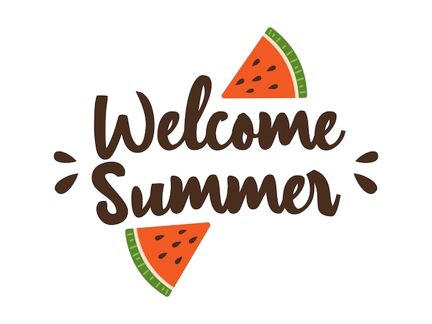 Векторный приветственный летний текст с арбузами летняя надпись с ломтиком арбуза в плоском дизайне добро пожаловать летняя композиция