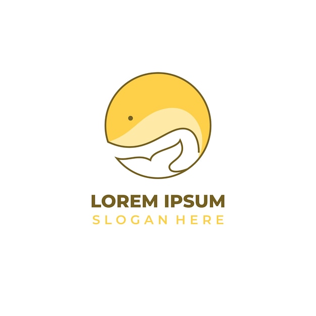 Векторный логотип кита в линейном стиле, сочетание фигур желтого цвета