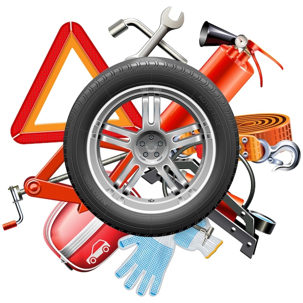 Vector vector wheel with car accessories