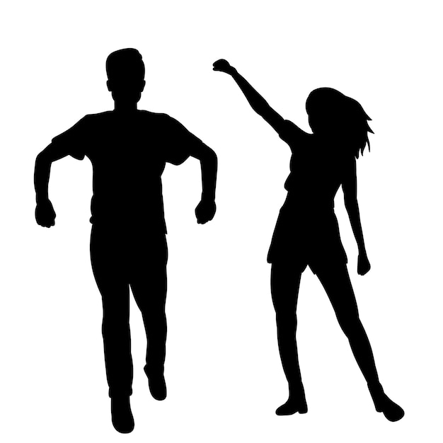 Vettore su sfondo bianco silhouette nera di persone che ballano