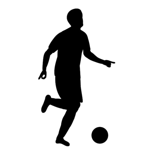 Vector on a white background black silhouette of a soccer player with a ball