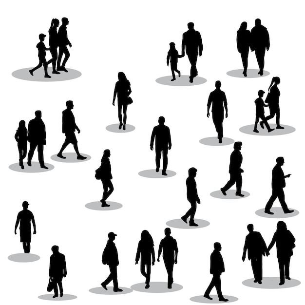 Vector on white background black silhouette of walking people