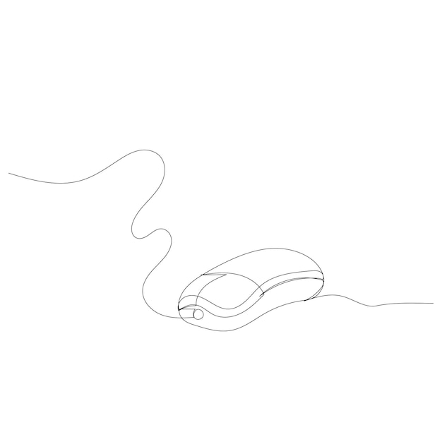 Vector white background continuous line drawing of a computer mouse