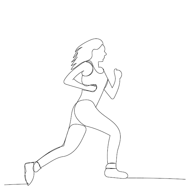 vector white background continuous line drawing of a girl running