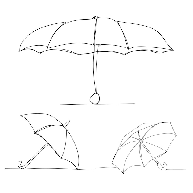 Vettore vettore su sfondo bianco un disegno a linea continua di un set di ombrelli