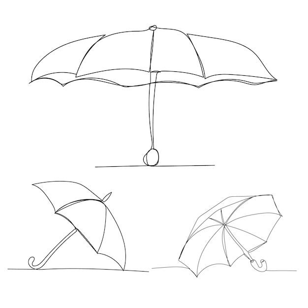 白い背景の上のベクトル傘セットの連続線画